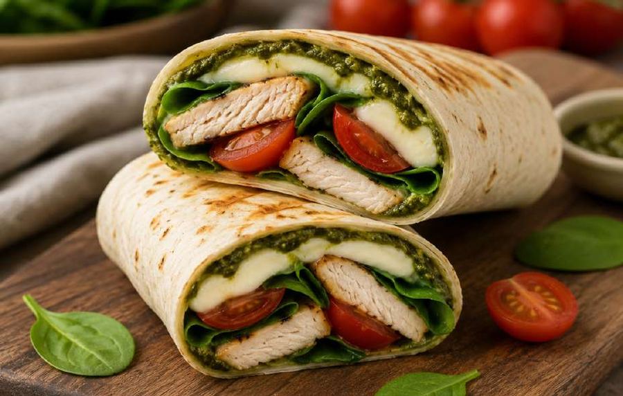 Kip-pestowrap met mozzarella
