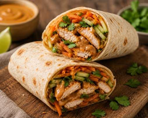 Thaise kipwrap met pindasaus