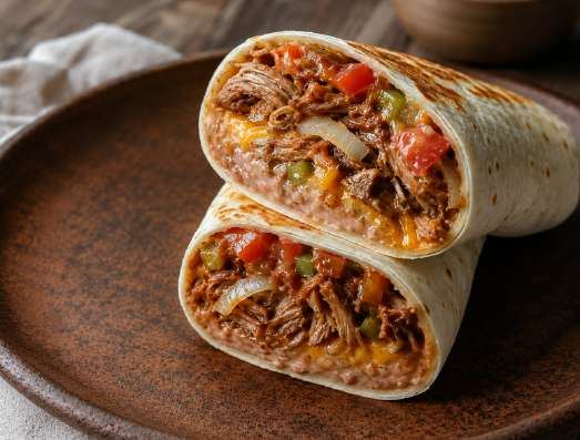 Burrito met draadjesvarkensvlees en cheddar