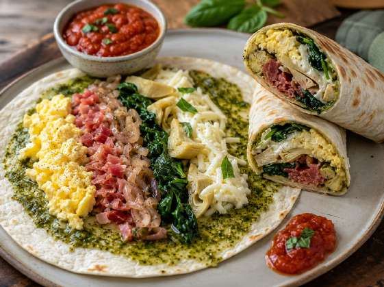 Prosciuttoburrito met tomaat en basilicum