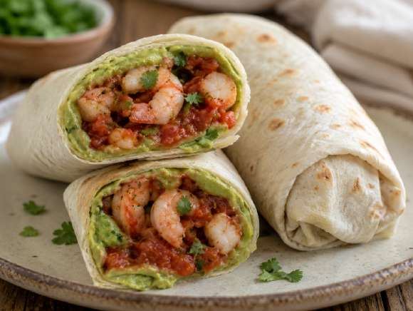 Garnalenwrap met avocado en pittige tomatensaus