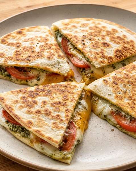 Quesadilla met kaas, tomaat en pesto